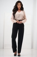 Elegancka bluzka damska z szyfonowym długim rękawem dekolt V mankiety z guzikiem - j. beż